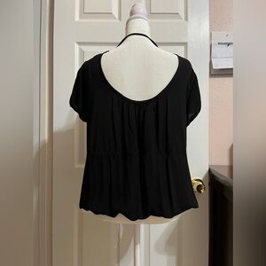 (R) Libian Black short sleeve top with ruffle detail
